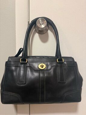 Coach Hamptons Black Leather Turnlock Satchel Carryall